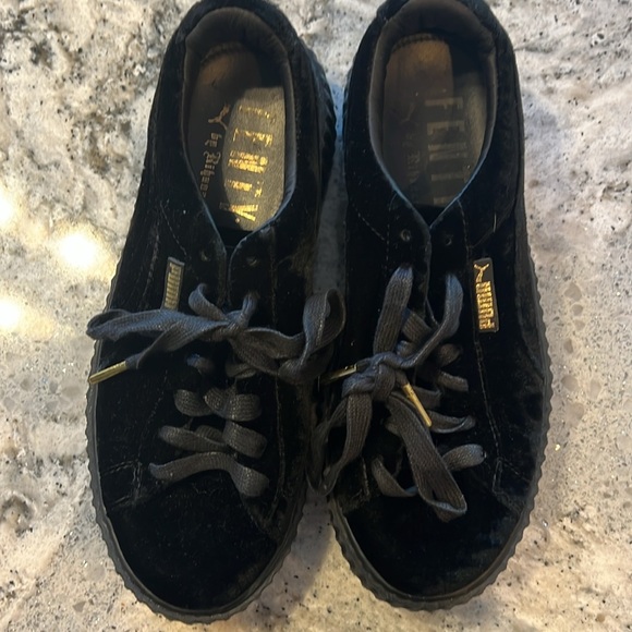 PUMA Women's FENTY by Rihanna Black Velvet Sneakers with Gold Accents - Picture 1 of 8
